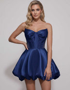 Veloura Mini Dress by Lauven — satin strapless sweetheart A-line mini dress