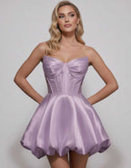Veloura Mini Dress by Lauven — satin strapless sweetheart A-line mini dress