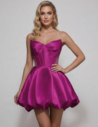 Veloura Mini Dress by Lauven — satin strapless sweetheart A-line mini dress