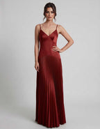 Veloura Maxi Dress by Lauven — satin spaghetti strap V-neck A-line maxi dress