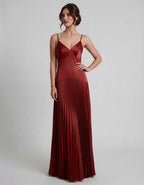 Veloura Maxi Dress by Lauven — satin spaghetti strap V-neck A-line maxi dress