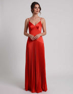 Veloura Maxi Dress by Lauven — satin spaghetti strap V-neck A-line maxi dress