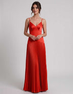 Veloura Maxi Dress by Lauven — satin spaghetti strap V-neck A-line maxi dress