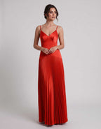 Veloura Maxi Dress by Lauven — satin spaghetti strap V-neck A-line maxi dress
