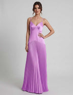 Veloura Maxi Dress by Lauven — satin spaghetti strap V-neck A-line maxi dress
