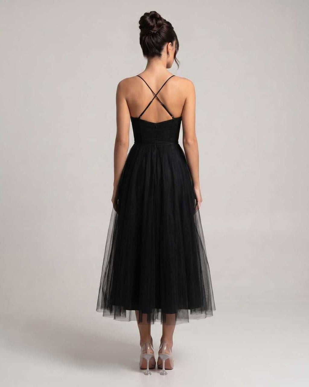 Elara Midi Dress by Lauven — tulle sleeveless sweetheart neck structured bodice midi dress