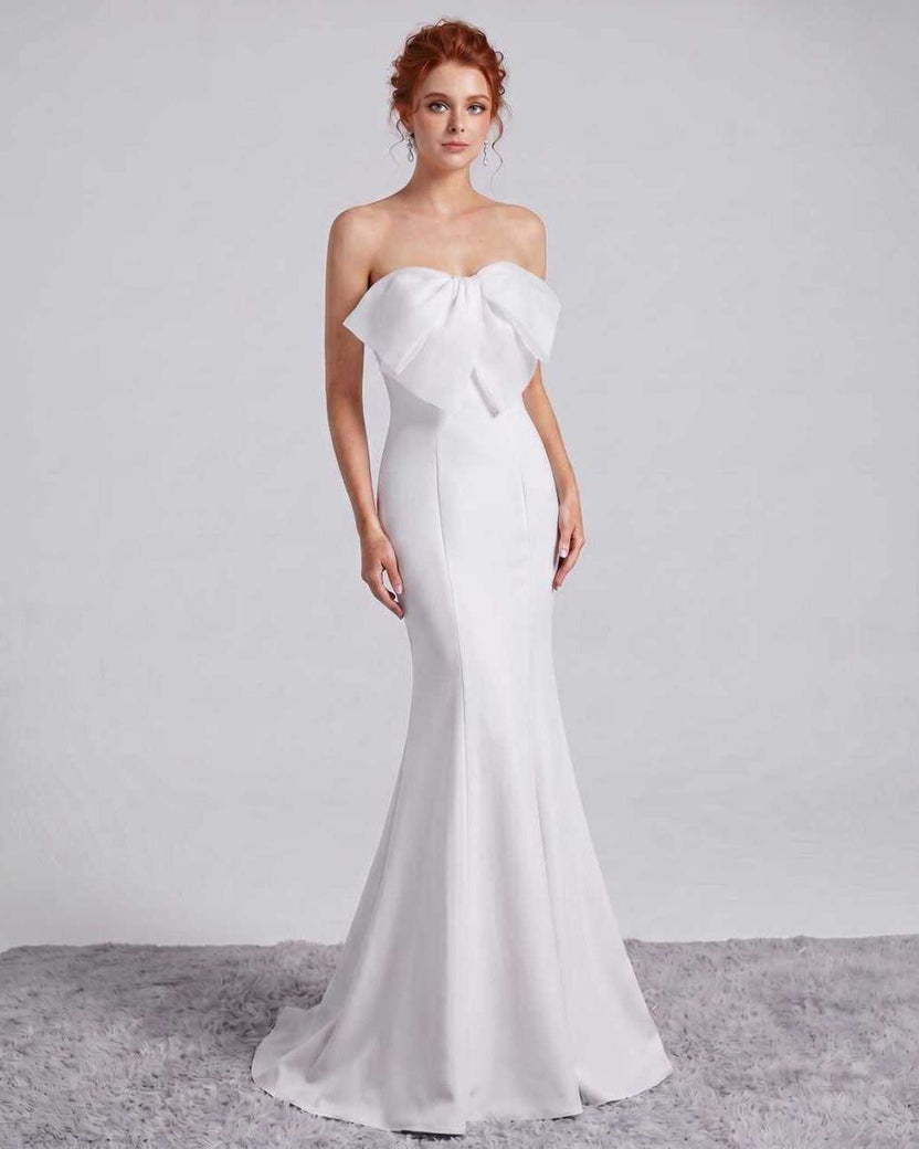 Rosabelle Maxi Dress by Lauven — white polyester spandex sleeveless off-the-shoulder mermaid maxi dress