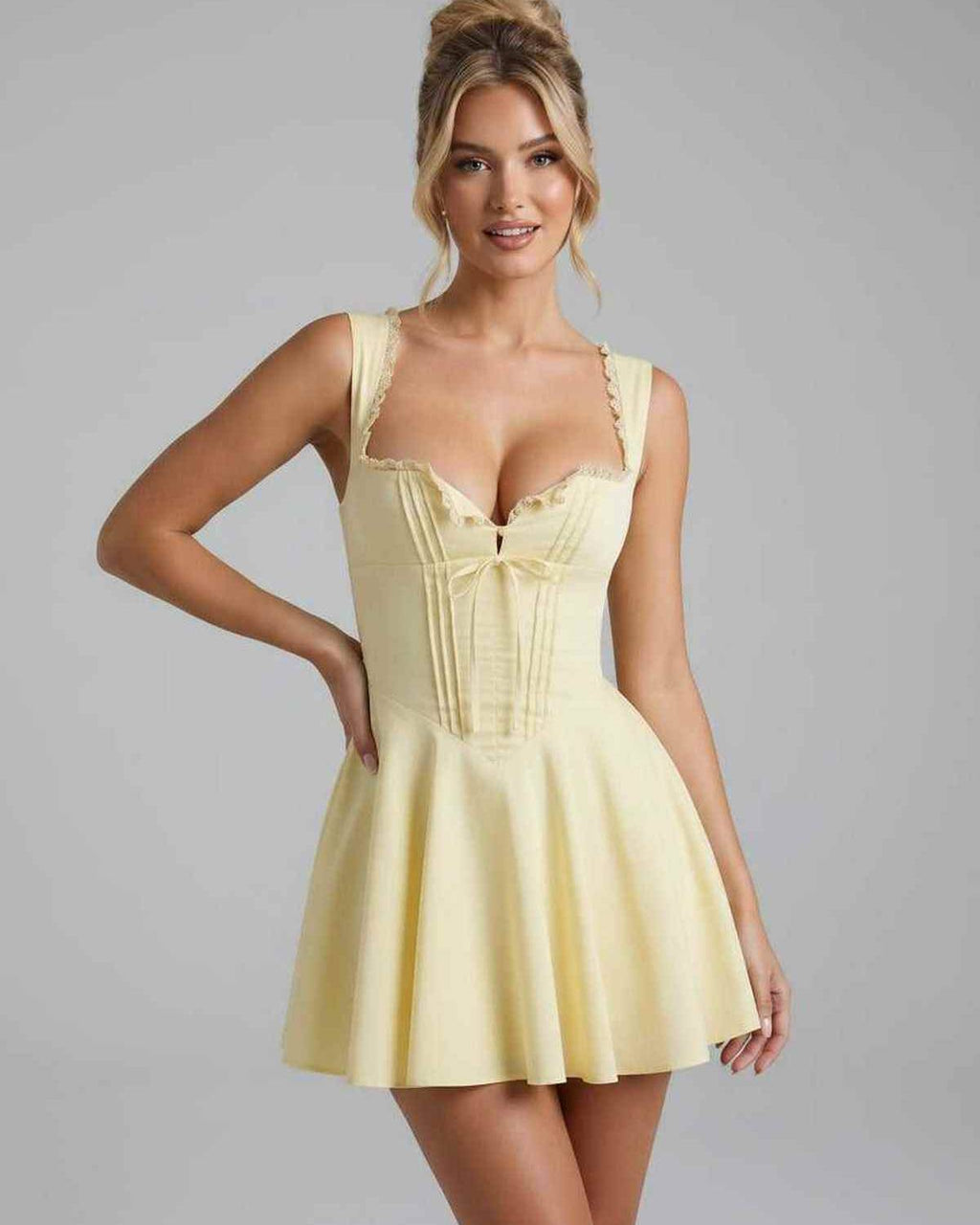 Veloura Mini Dress by Lauven — cotton blend sleeveless square neck fit and flare mini dress