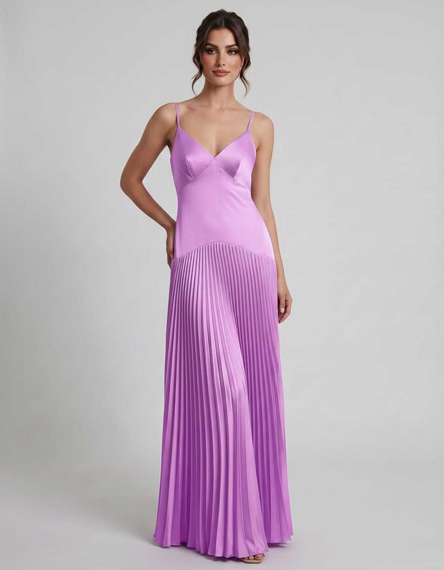 Veloura Maxi Dress by Lauven — satin spaghetti strap V-neck A-line maxi dress