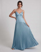 Veloura Maxi Dress by Lauven — satin spaghetti strap V-neck A-line maxi dress