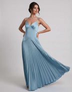 Veloura Maxi Dress by Lauven — satin spaghetti strap V-neck A-line maxi dress