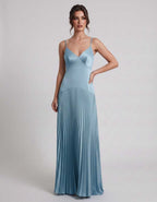 Veloura Maxi Dress by Lauven — satin spaghetti strap V-neck A-line maxi dress