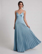 Veloura Maxi Dress by Lauven — satin spaghetti strap V-neck A-line maxi dress