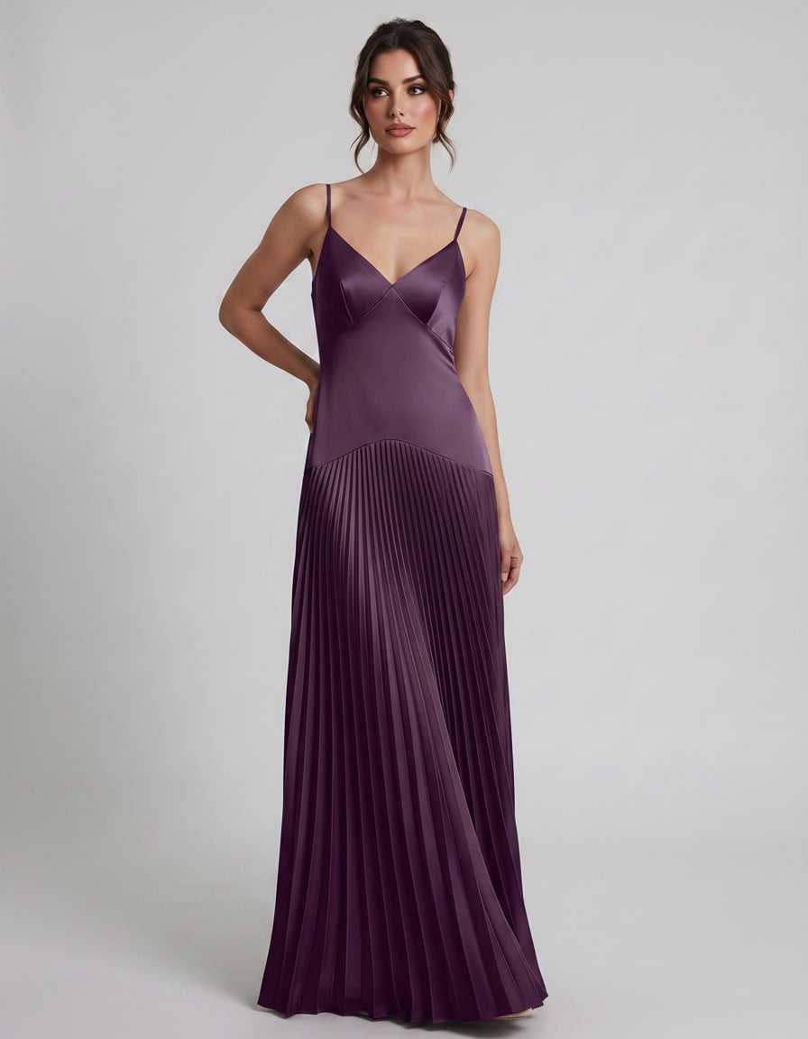 Veloura Maxi Dress by Lauven — satin spaghetti strap V-neck A-line maxi dress