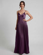 Veloura Maxi Dress by Lauven — satin spaghetti strap V-neck A-line maxi dress