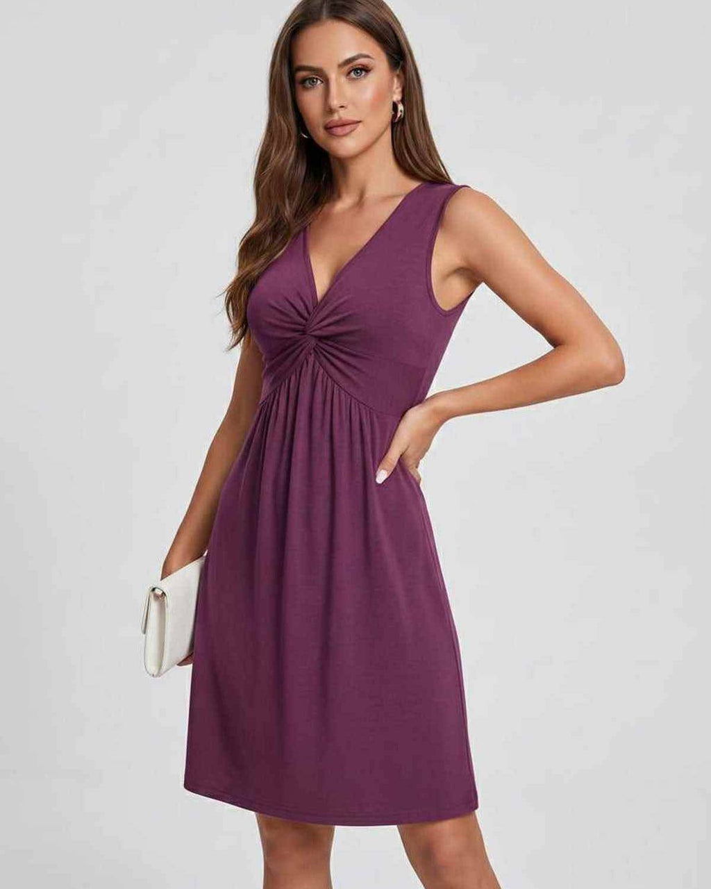 Aster Midi Dress by Lauven — soft knit sleeveless V-neck A-line midi dress