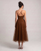 Elara Midi Dress by Lauven — tulle sleeveless sweetheart neck structured bodice midi dress