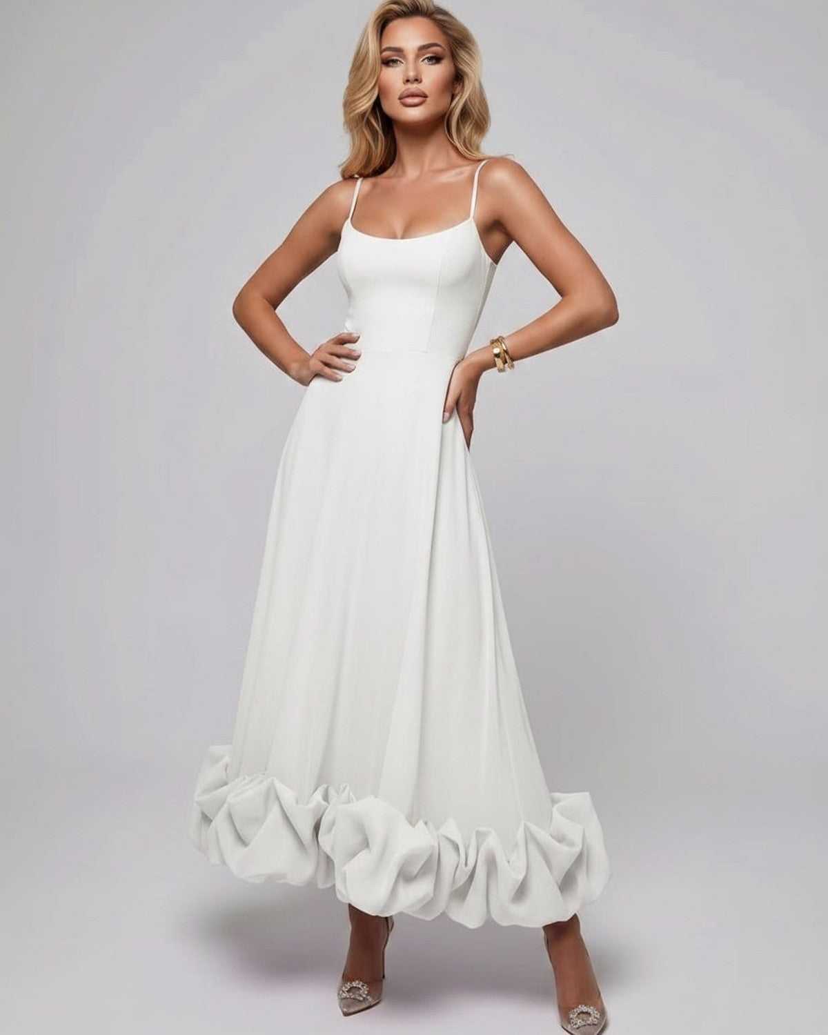 Aurelia Maxi Dress by Lauven — lightweight sleeveless scoop neck fit and flare maxi dress