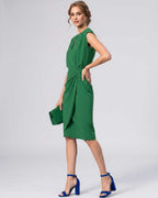 Velmira Midi Dress by Lauven — sleeveless keyhole wrap midi dress with ruched waist