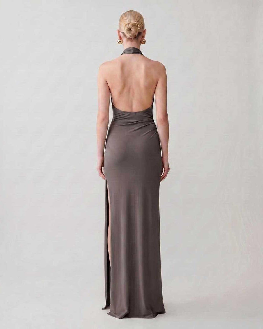 Serelle Maxi Dress by Lauven — polyester sleeveless halter neck fitted column maxi dress
