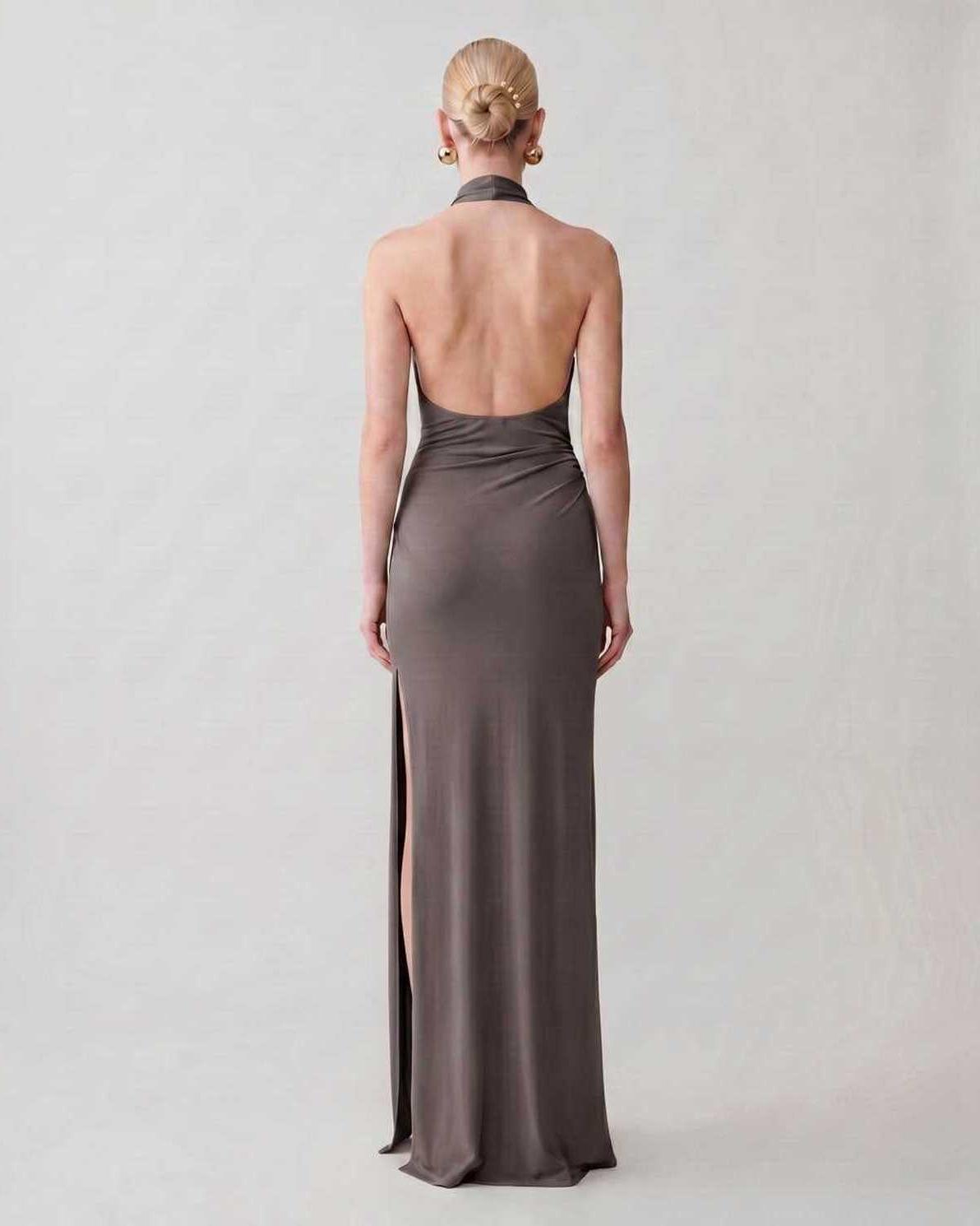 Serelle Maxi Dress by Lauven — polyester sleeveless halter neck fitted column maxi dress