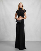 Veloura Maxi Dress by Lauven — polyester short sleeve stand collar flared hem maxi dress