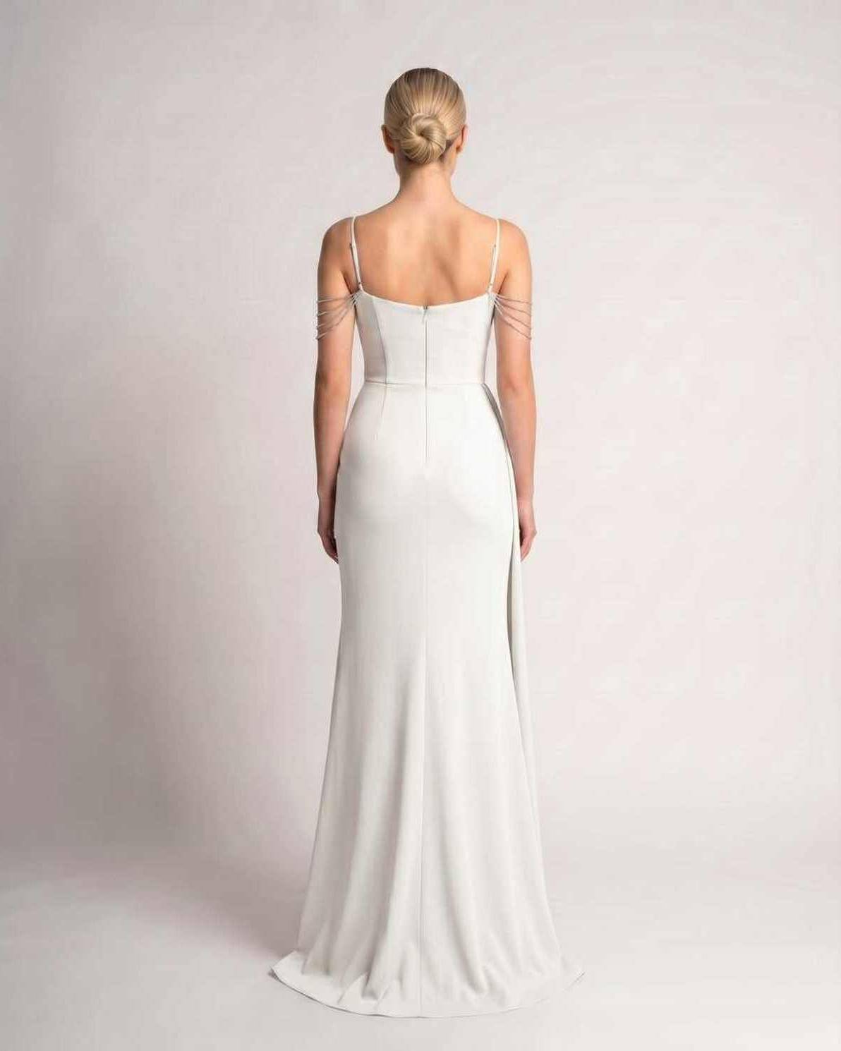 Celestia Maxi Dress by Lauven — polyester spaghetti strap mermaid maxi dress with beading and split