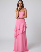 Rosette Maxi Dress by Lauven — polyester V-neck sleeveless bodycon maxi dress with layered ruffles