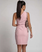 Celestia Midi Dress by Lauven — polyester cotton sleeveless slash neck midi dress with tie waist