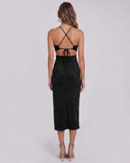 Sable Midi Dress by Lauven — suede-touch polyester blend sleeveless crew neck slim midi dress