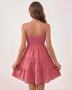 Solara Mini Dress by Lauven — textured sleeveless square neck tiered swing mini dress