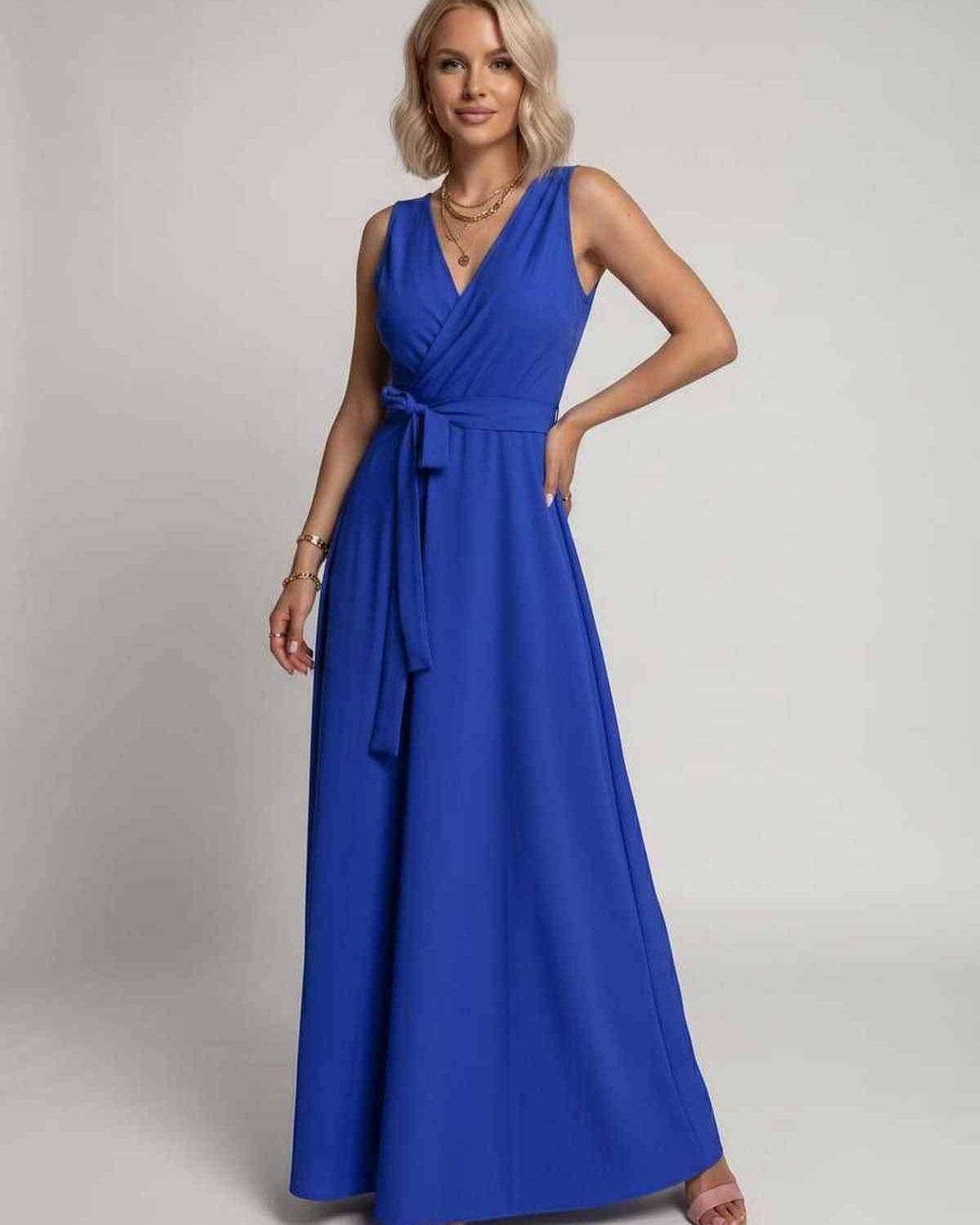 Veloura Maxi Dress by Lauven — satin sleeveless V-neck A-line maxi dress