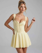 Veloura Mini Dress by Lauven — cotton blend sleeveless square neck fit and flare mini dress
