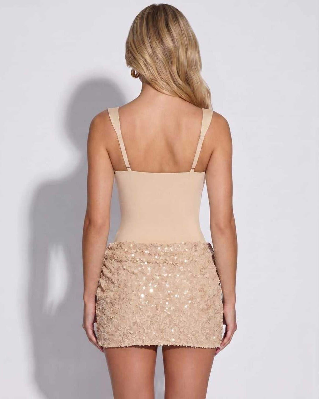 Veloura Mini Dress by Lauven — sequined sleeveless square neck fitted mini dress