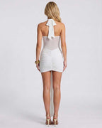 Veloura Mini Dress by Lauven — stretch mesh halter neck ruched bodycon mini dress