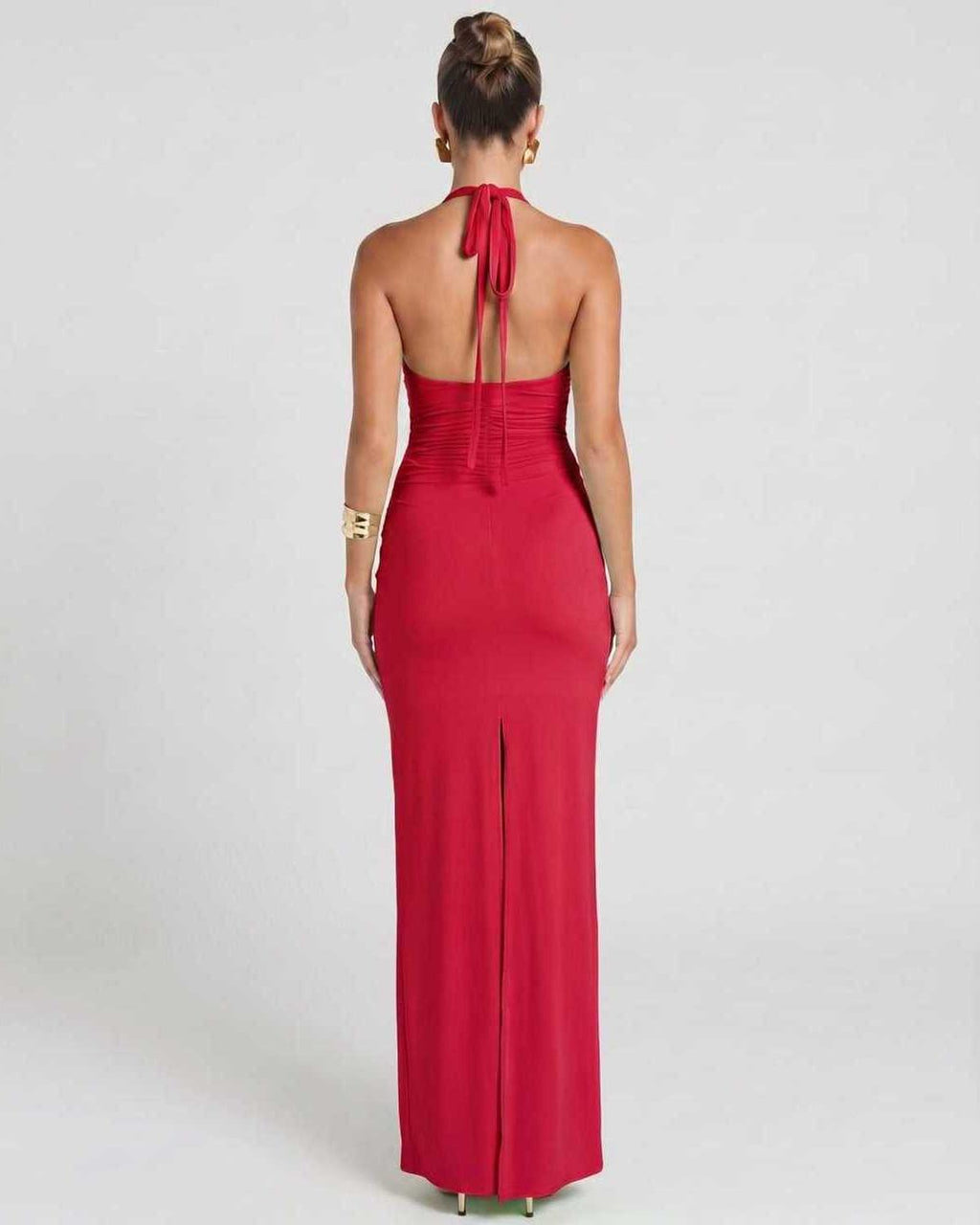 Solvienne Maxi Dress by Lauven — stretch sleeveless deep V-neck ruched maxi dress