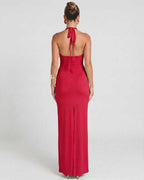 Solvienne Maxi Dress by Lauven — stretch sleeveless deep V-neck ruched maxi dress