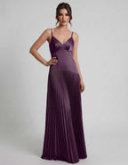 Veloura Maxi Dress by Lauven — satin spaghetti strap V-neck A-line maxi dress