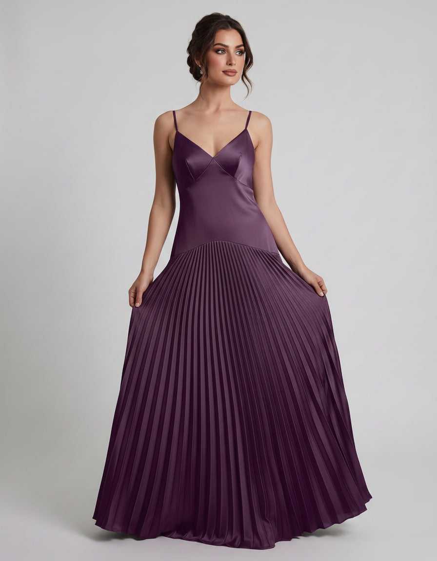 Veloura Maxi Dress by Lauven — satin spaghetti strap V-neck A-line maxi dress