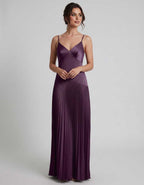 Veloura Maxi Dress by Lauven — satin spaghetti strap V-neck A-line maxi dress