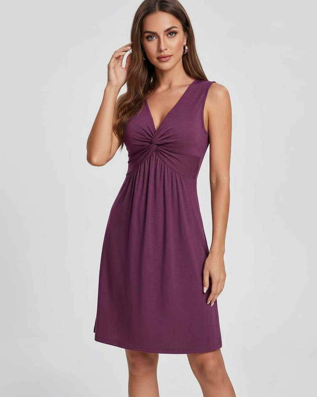 Aster Midi Dress by Lauven — soft knit sleeveless V-neck A-line midi dress