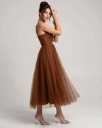Elara Midi Dress by Lauven — tulle sleeveless sweetheart neck structured bodice midi dress