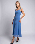 Lunara Midi Dress by Lauven — lightweight chiffon sleeveless square neck A-line midi dress
