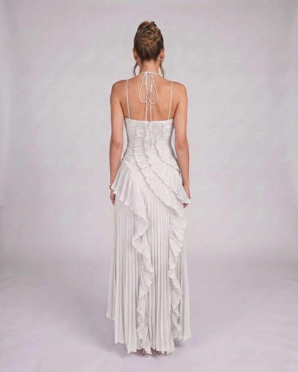 Valerise Maxi Dress by Lauven — chiffon sleeveless halter asymmetrical maxi dress