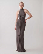 Serelle Maxi Dress by Lauven — polyester sleeveless halter neck fitted column maxi dress