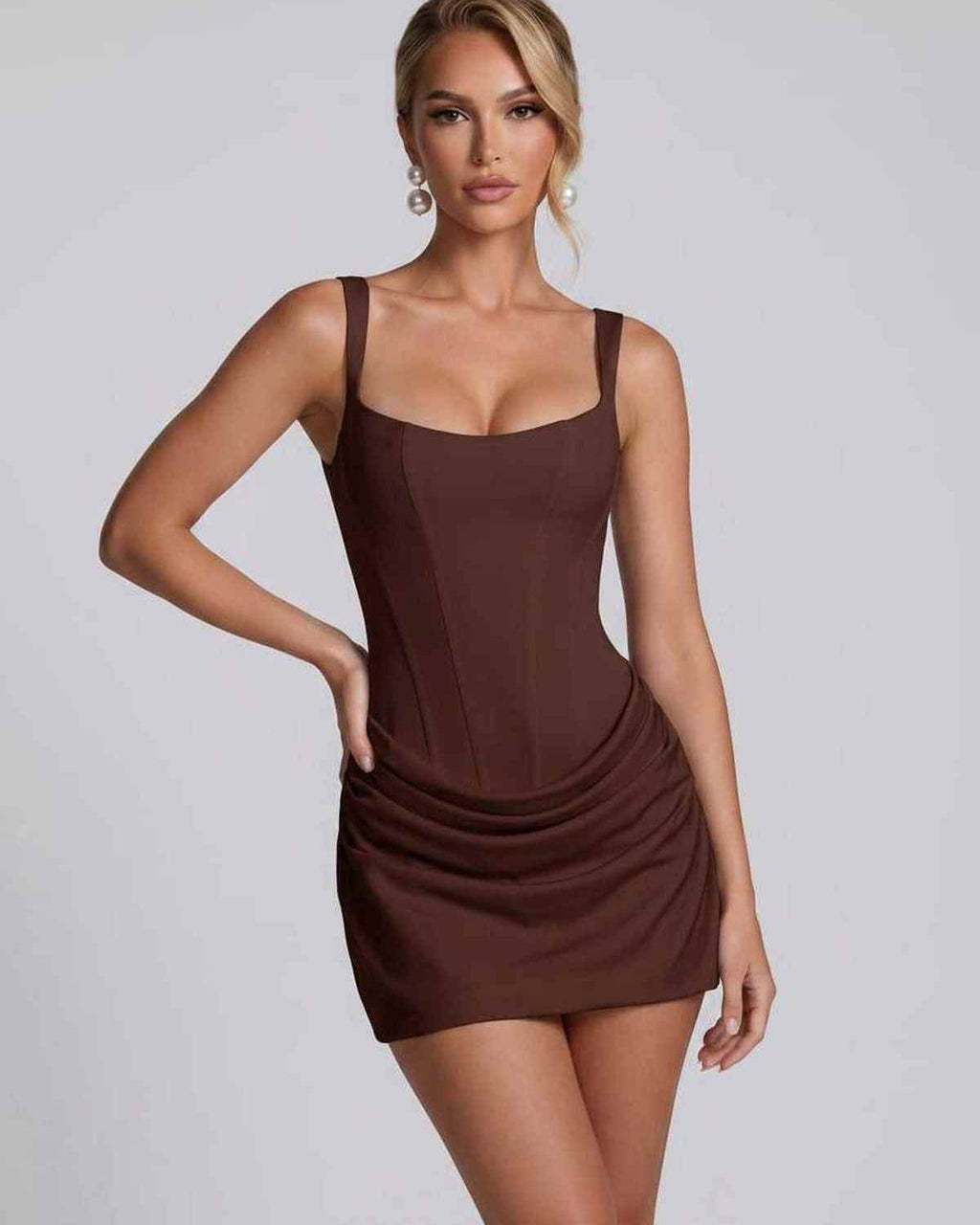 Celeste Mini Dress by Lauven — smooth satin sleeveless U-neck bodycon mini dress