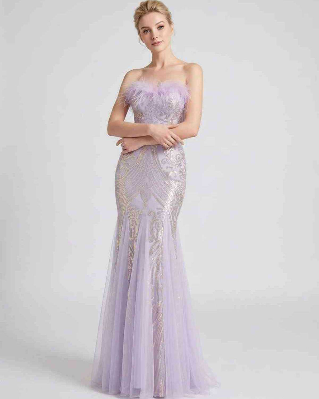 Celestia Maxi Dress by Lauven — polyester-spandex sleeveless off-the-shoulder mermaid maxi dress