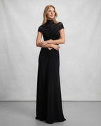 Veloura Maxi Dress by Lauven — polyester short sleeve stand collar flared hem maxi dress