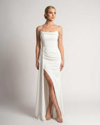 Celestia Maxi Dress by Lauven — polyester spaghetti strap mermaid maxi dress with beading and split