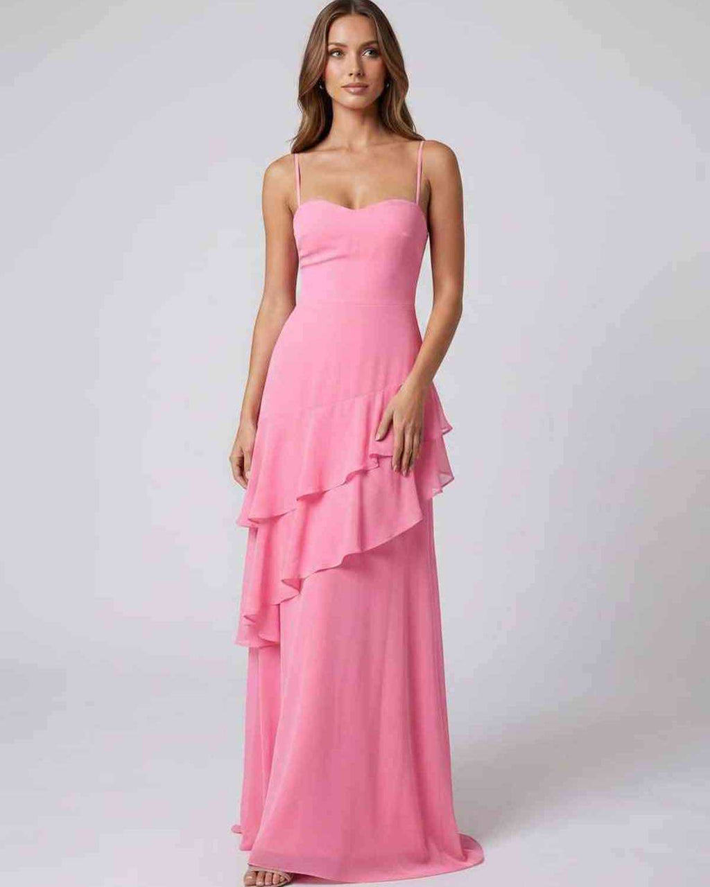 Rosette Maxi Dress by Lauven — polyester V-neck sleeveless bodycon maxi dress with layered ruffles